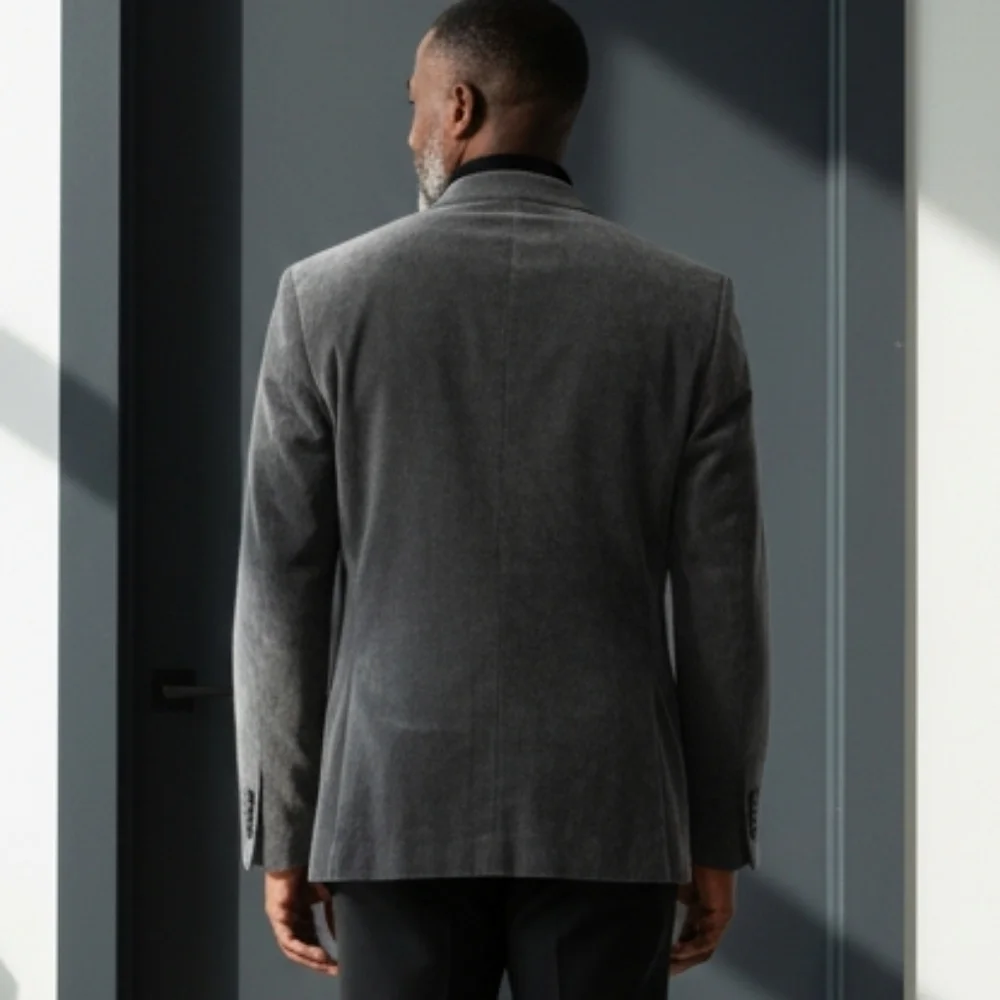 J. FerrarMen's Slim Fit Velvet Gray Two Button Blazer Size 38S